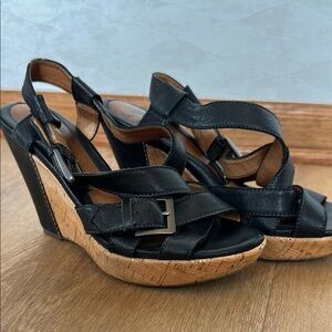 Sofft Leather Wedge Sandals in Black